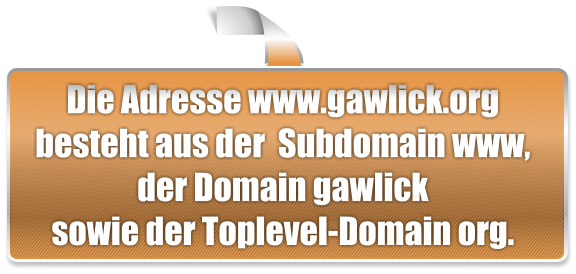 Die Adresse www.gawlick.org  besteht aus der  Subdomain www,  der Domain gawlick  sowie der Toplevel-Domain org.